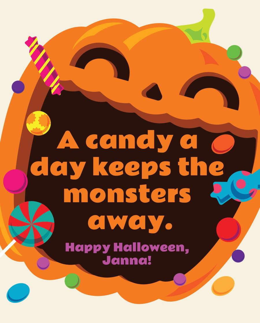 Candy Pumpkin Grin flat label design