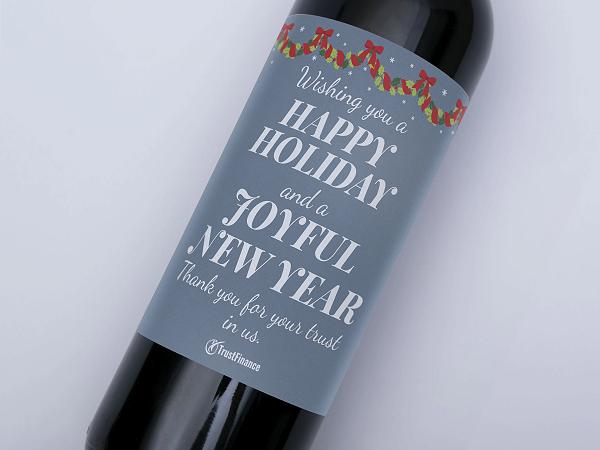 Holly and New Year wine bottle label