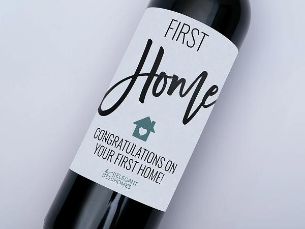 First Home Celebration wine bottle label