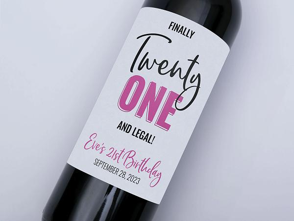 Finally Twenty One wine bottle label