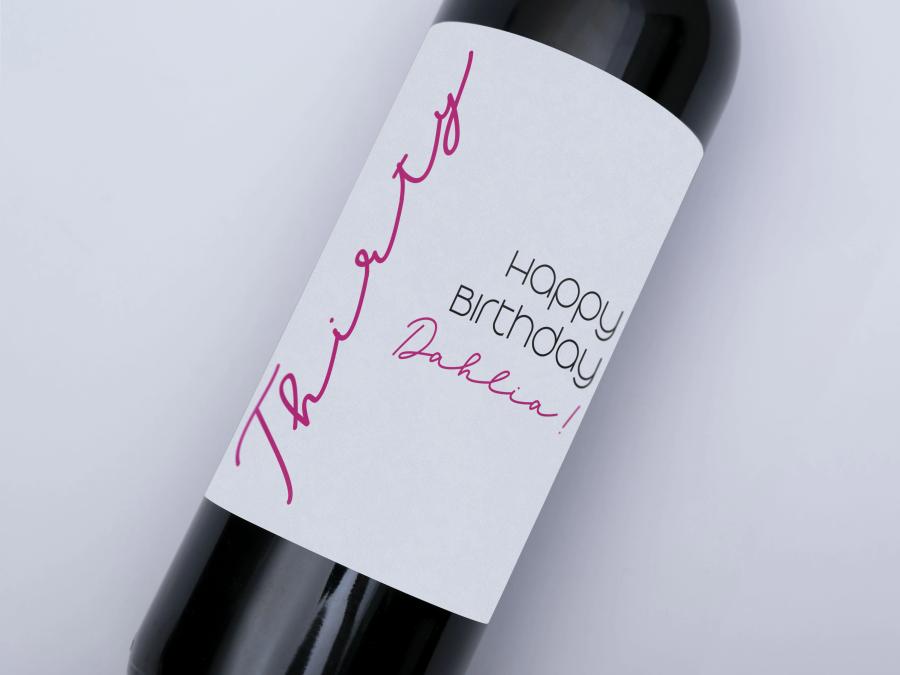 Thirty Script Flourish on bottle